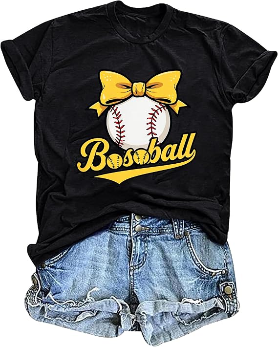 Baseball Shirts for Women Funny Baseball Fan Short Sleeve Tee Top