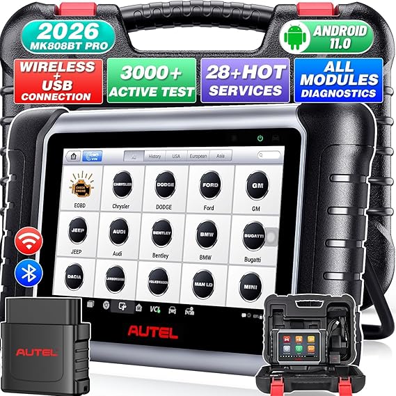 2026 Autel Scanner MaxiCOM MK808BT PRO, V2.0 Bidirectional Diagnostic Scan Tool as MK900BT, 33ft BT of MK900 MX900 MK808S MX808S, 3000+ Active Test, 28+ Reset, Injector Coding, All Systems, FCA, OS 11