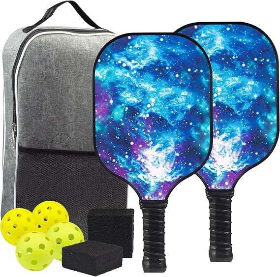 Pickleball Set of 2 Pack, Pickleball Paddles with 4 Pickleballs 2 Rackets Paddles 2 Paddle Erasers and 1 Pickleball Bag Lightweight Men Women Indoor Outdoor Pickleball Games