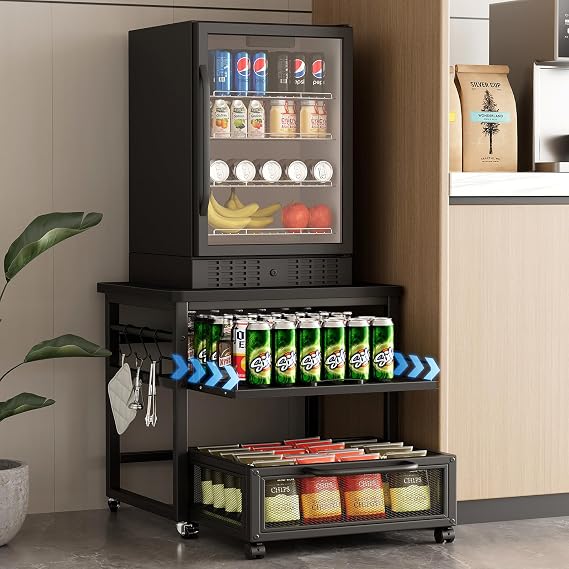 DDJ Mini Fridge Stand with Storage, 21 x 21 in Heavy Duty Mini Fridge Table