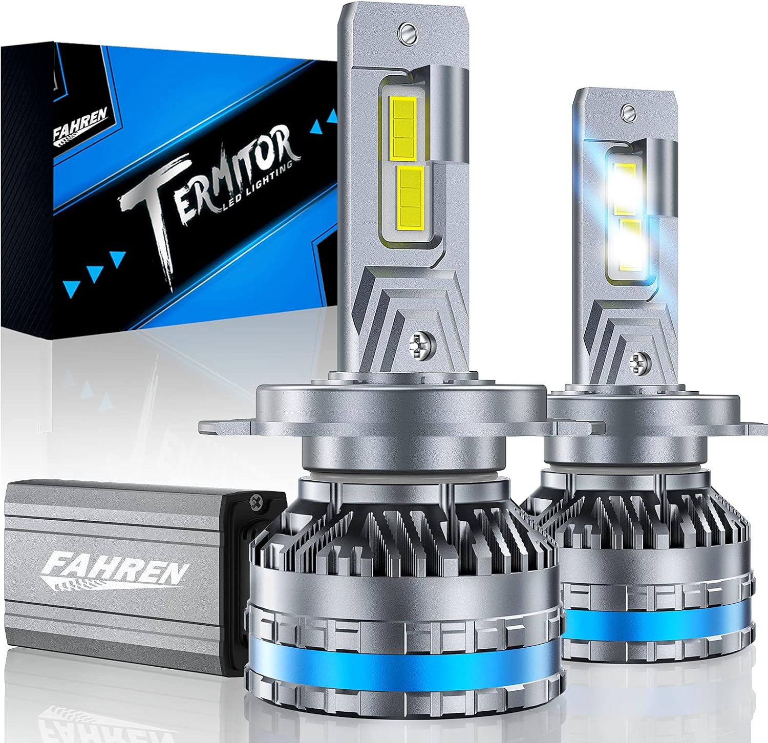 Fahren 9003H4 LED Headlight Bulbs, 120W 22000 Lumens Bright LED Headlights, 6500K Cool White LED Headlight Conversion Kit IP68 Waterproof, Quick Installation, Pack of 2