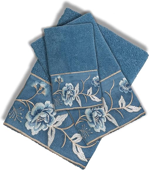 Popular Bath Dublin Rose Collection 3 PIECE Towel Set Blue