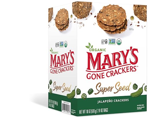 Mary's Gone Crackers Super Seed Jalapeno Crackers, Organic Plant Based Protein, Gluten Free, 18 Ounces
