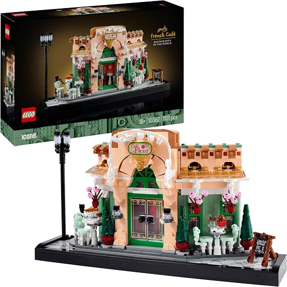 LEGO Icons French Cafe 10362 - Collectible Decorative Model Making Set with Fancy Seats and Hanging Flower Pots for Adult Women and Men, Home or Office Decor DIY (1101 Pieces)