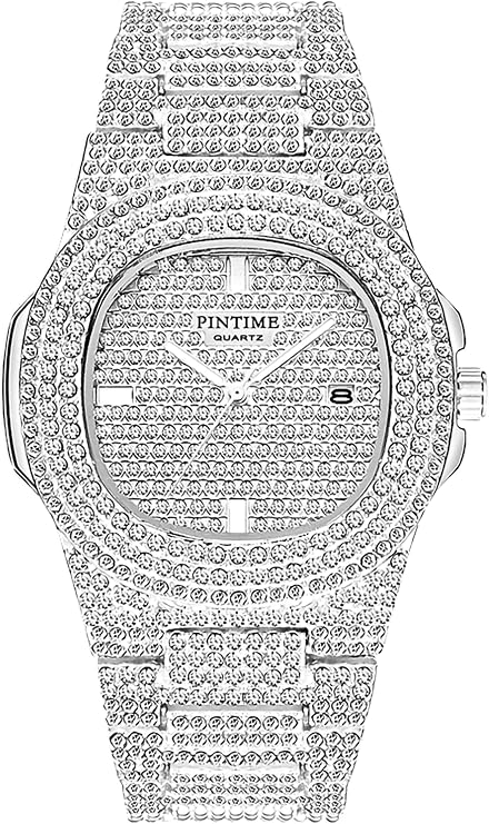 FANMIS Unisex Luxury Crystal Diamond Watches Silver Gold Fashion Quartz Analog Watch Stainless Steel Band Bracelet Big Face Women's Men's