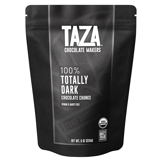 Taza Chocolate Organic 100% Totally Dark Chocolate Chunks, 8 oz Bag
