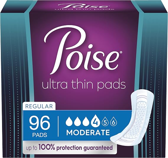 Poise Ultra Thin Postpartum Incontinence Pads, Moderate Absorbency, Regular Length, 96 Count