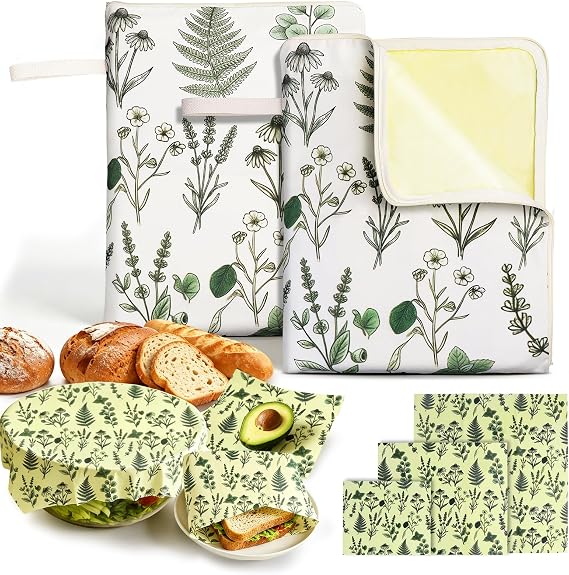 Reusable Beeswax Bread Bags & Wraps Set - 2 XL Sourdough Bags (17x13")