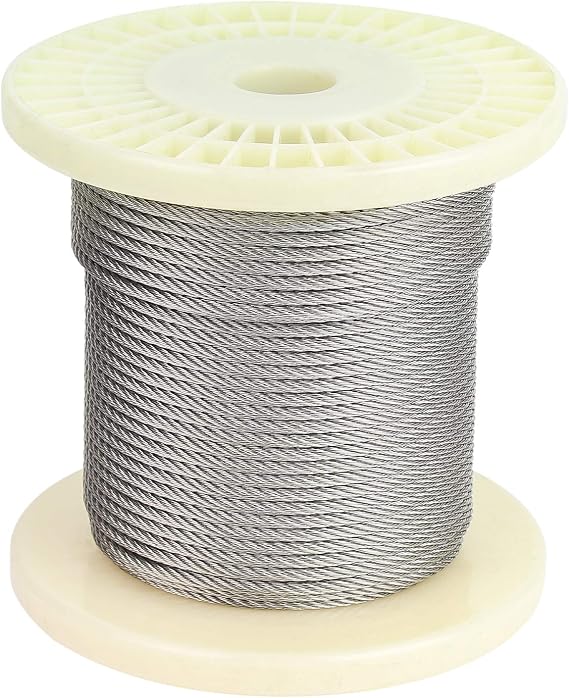 1/8 Inch 316 Marine Grade Stainless Steel Cable, Wire Rope, Aircraft Cable, 7 x 7 Construction, 100 Feet (1 Roll)
