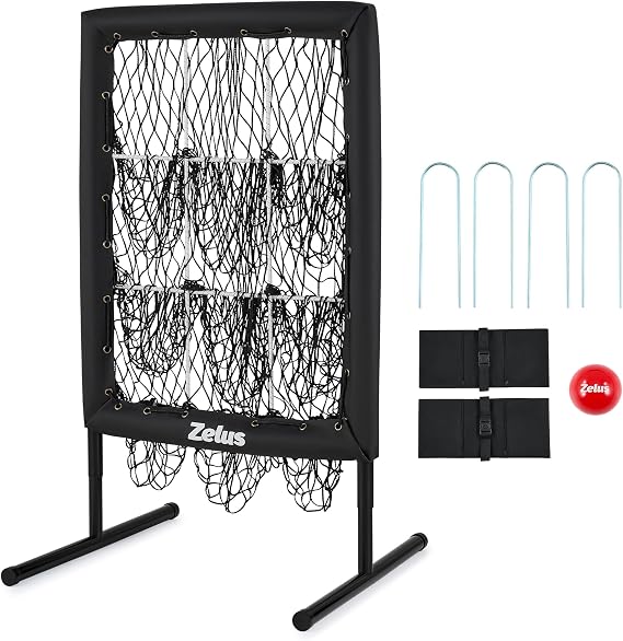 ZELUS 9-Hole Pitching Net Plus, Baseball Net with Authentic Strike Zone for Outdoor & Indoor Use, Height Adjustable Baseball Training Net for Batting Pitching Hitting, Clearance Softball Aid Equipment