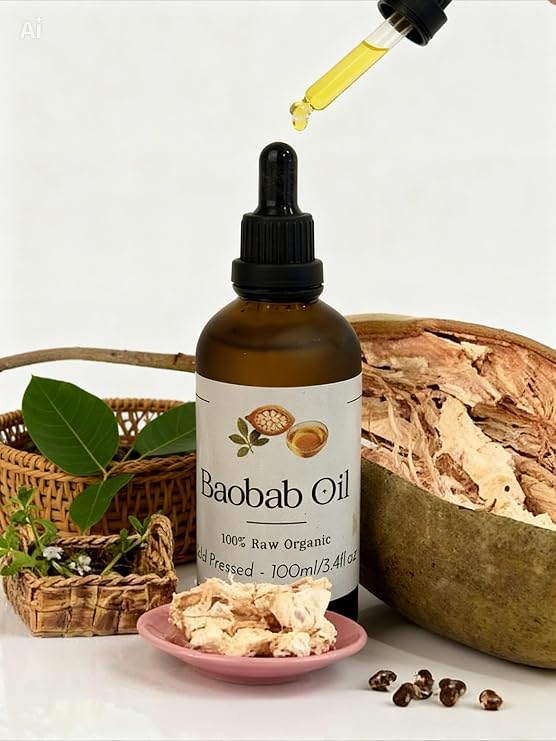 Baobab Oil, 100% Raw Organic, Cold Pressed, Pure, 100ml, Glass Dropper Bottle