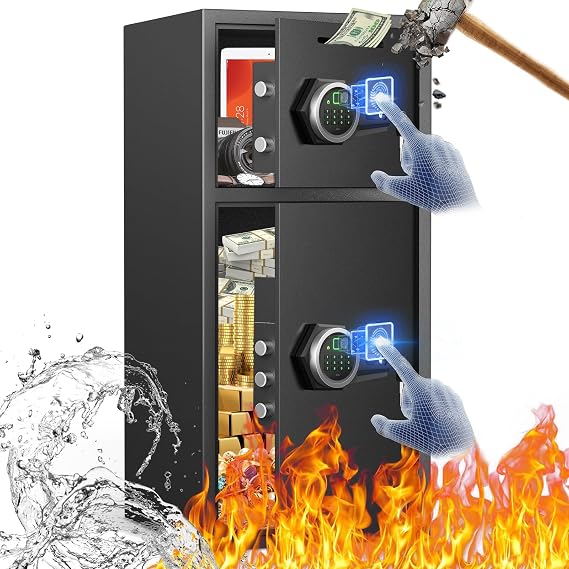 6.5 Cu ft Large Safe Box Fireproof Waterproof with LED Light Safe for Home Documents,Fingerprint Password Personal Safe with Deposit Slot & Dual Alarm System Security Box for Valuables