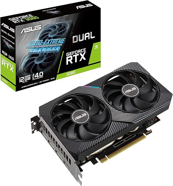 ASUS Dual NVIDIA GeForce RTX 3060 V2 12GB GDDR6 Gaming Graphics Card (PCIe 4.0, 12GB GDDR6 Memory, HDMI 2.1, DisplayPort 1.4a, 2-Slot Design, Axial-tech Fan Design, 0dB Technology)