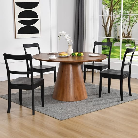 DUHOME Black Wooden Dining Chairs Set of 4,Black Wire Brushed Farmhouse Style Ladder Back Wood Dining Room Chairs Wooden Kitchen Chair for Home Kitchen,Living Room,Bistro