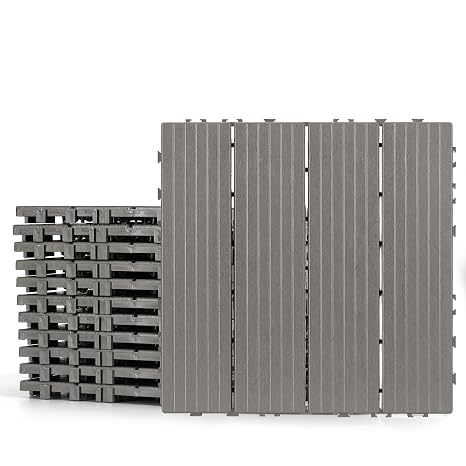 Plastic Interlocking Deck Tiles 12 Pack, 12in Waterproof Patio Flooring