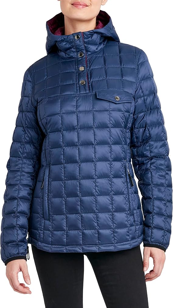 HFX Women's Short Quilted Lightweight Jacket Snap Collar Elastic Sleeve Cuff Hood 27.5" Coat