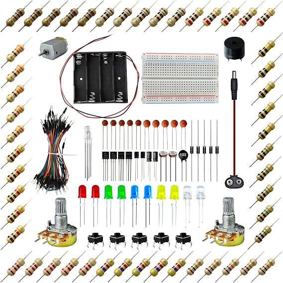 Fundamentals of Electricity for Arduino Projects Learning Basic Starter Kit w/Breadboard Jumper Wire Motor LED Resistors and Capacitors