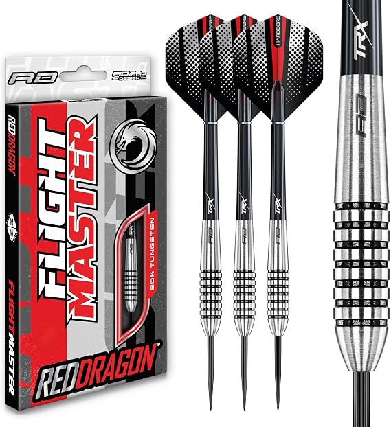 RED DRAGON Precision Ringed Grip Darts 21g, 23g, 25g, 27g, 28g, 29g - Tungsten Darts Set with Flights and Stems