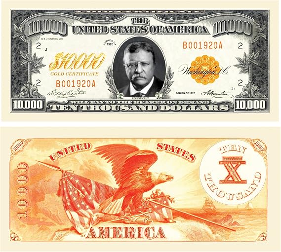 American Art Classics Pack of 100 Bills - $10,000.00 Ten Thousand Dollar Gold Certificate Novelty Bill - Not Real Currency