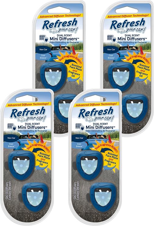 Refresh Your Car! 89875 Dual Scent Mini Diffuser (New Car/Cool Breeze Scent, 4-Pack)