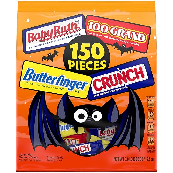 Butterfinger & Co. Bulk Chocolate-y Halloween Candy Bag, Mini and Fun Size Mix of 100 Grand, Butterfinger, Crunch & Baby Ruth for Trick or Treat Bags, Individually Wrapped Candy, 60.8 Ounce