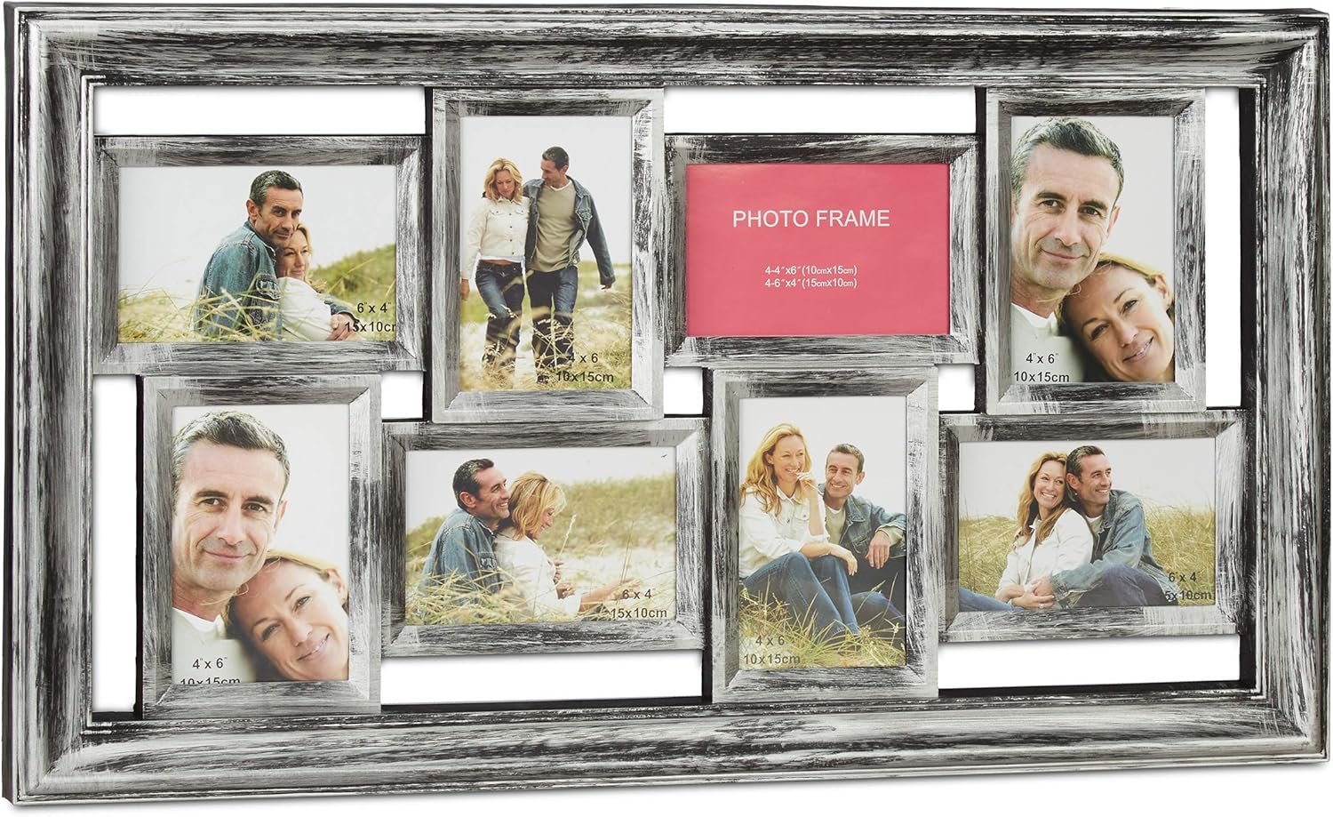 Relaxdays Photo Frame, Collage 8 Photos, 10 x 15 cm, Total Dimensions H x W 39.5 x 68 cm, Silver
