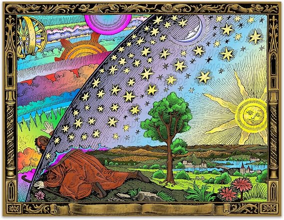 The Flammarion Engraving WHEELS WITHIN WHEELS 1888 Psychedelic -Flat Earth- Wall Art (Unframed) Print/Poster (11x8.5")