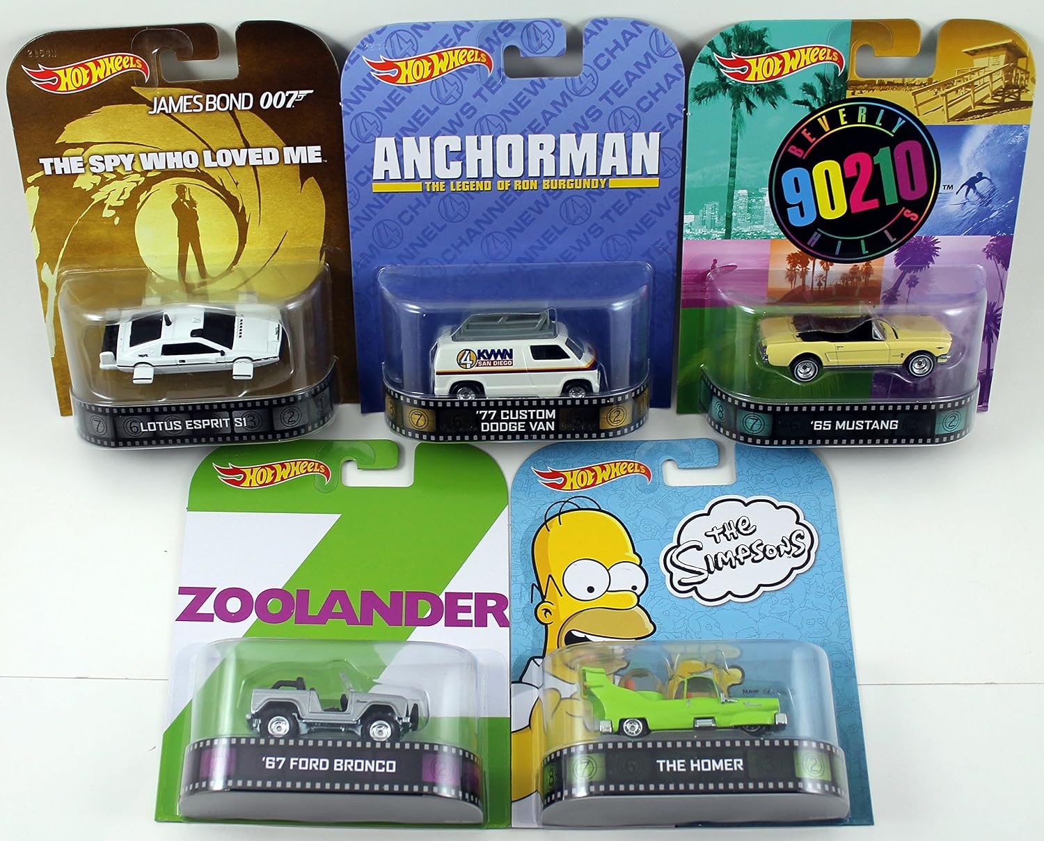 Hot Wheels 2014 Retro Entertainment Series E Set of 5: James Bond, Beverly Hills 90210, Anchorman, Zoolander & More