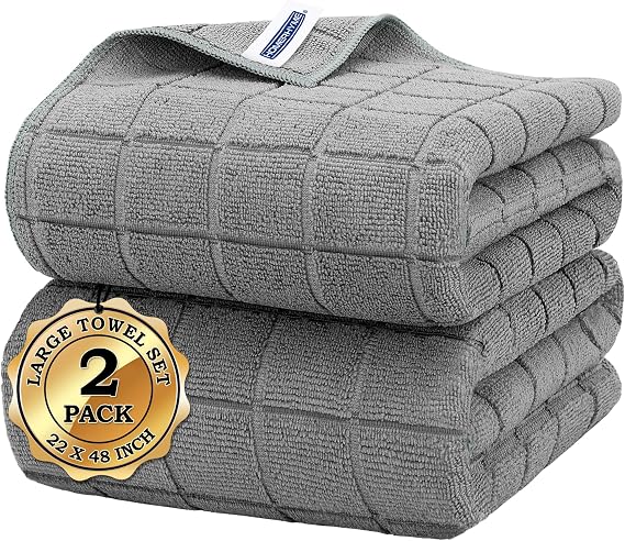 Microfiber Bath Towels 2 Pack (22'' x 48'') - Lightweight Quick Dry Microfiber Fingertip Hand Towels, Soft Absorbent Gym Towels for Yoga, Salon, Camping, Hotel, Bathroom, Spa, Travel & Dog
