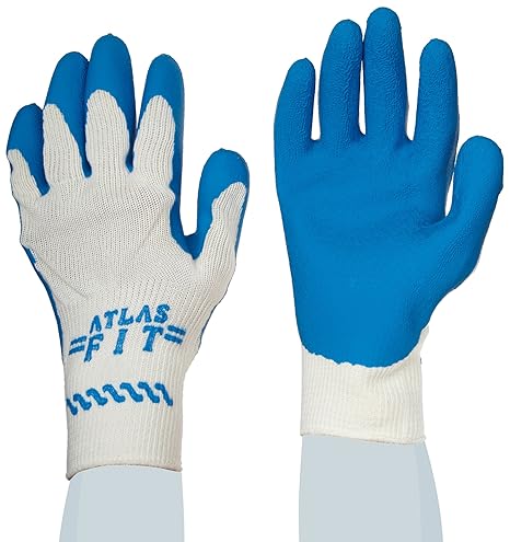 SHOWA Atlas 300W Fit Palm Coating Natural Rubber Glove, White, Large (Pack of 12 Pairs)