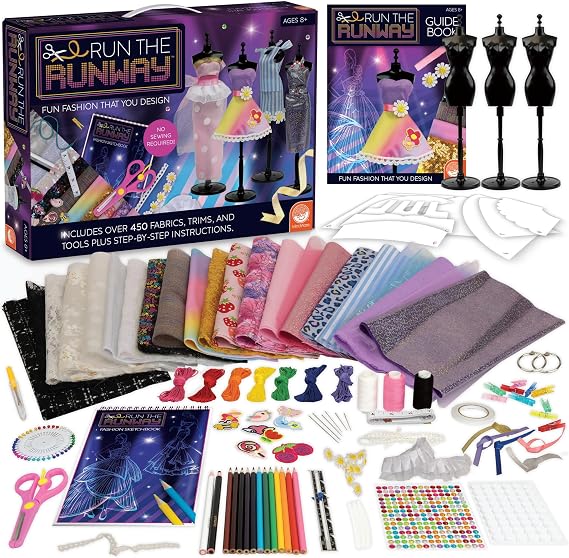 MindWare Fashion Designer Kits Ages 8+ Run The Runway DIY Craft Kit for Girls - Creative Learning Activity for Kids - Design Dresses