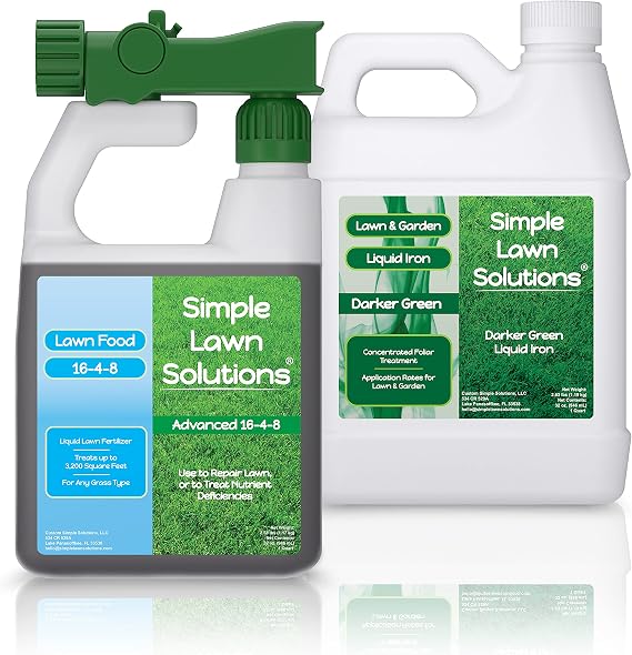 16-4-8 Liquid Lawn Food Fertilizer 32 Ounce + Dark Green Liquid Iron 32 Ounce Bundle - Simple Lawn Solutions