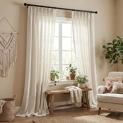 PONY DANCE Linen Pinch Pleated Curtains 84 inches Length 2 Panels Set for Living Room,Back Tab Light Filtering Window Drapes with Hooks for Bedroom Sliding Glass Door,40Wx84L,Natural Linen