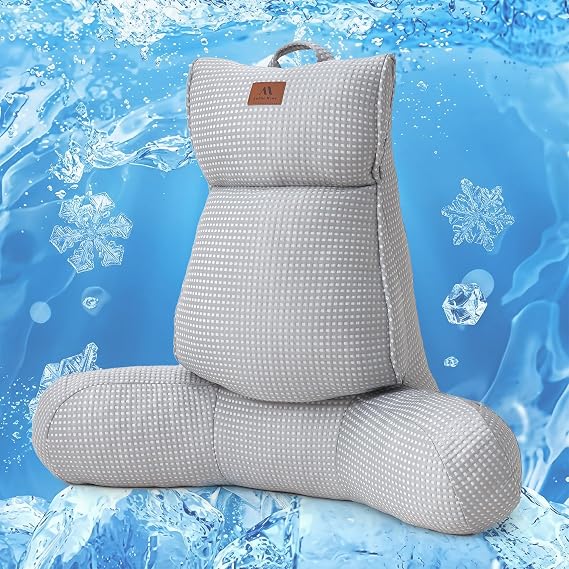 Adjustable Firmness Waffle Back Support Cooling Reading Pillow, Gray, 29"