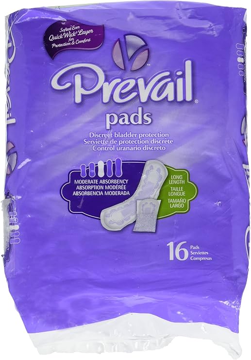 Prevail Feminine Pads, Moderate Long, 16 Count, Discreet Comfort, Reliable Bladder Leakage Protection, Innovative Design