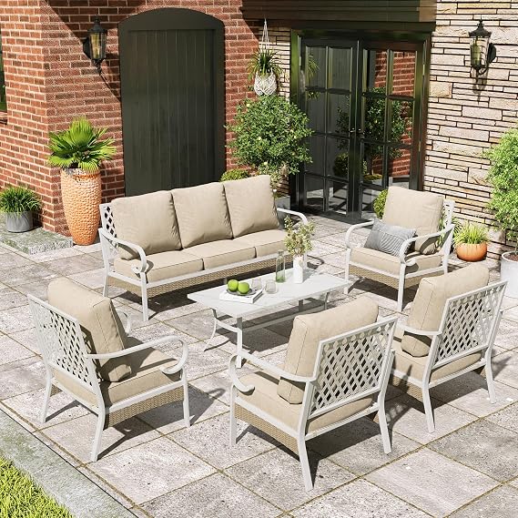 MIXPATIO 6-Piece Outdoor Patio Furniture Set, 7 Seats, with Cushions, Beige