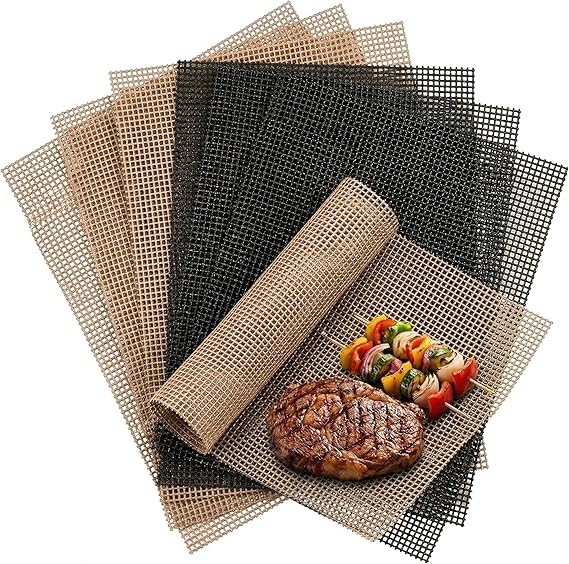 Kingrol 6 Pack Non-Stick BBQ Grill Mesh Mat, 15.75" x 13", Safe for Gas, Charcoal, Pellet & Smoker Grills