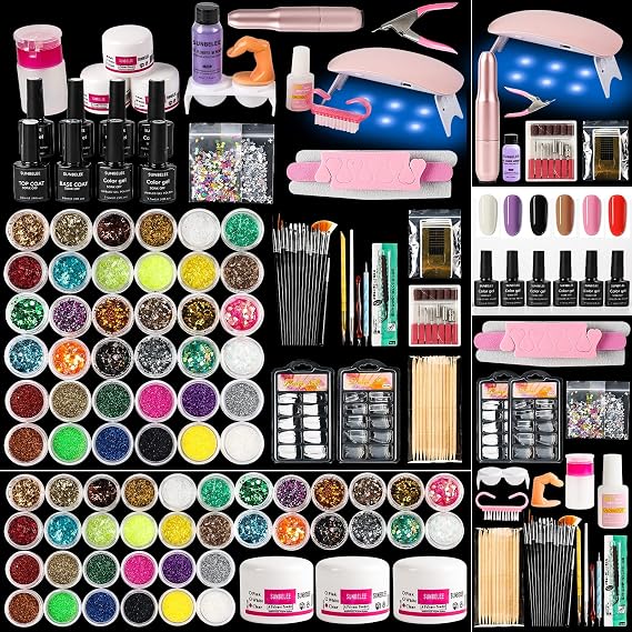 Acrylic Nail Kit with Monomer Liquid, UV Light, Nail Drill, 6 Gel Polish