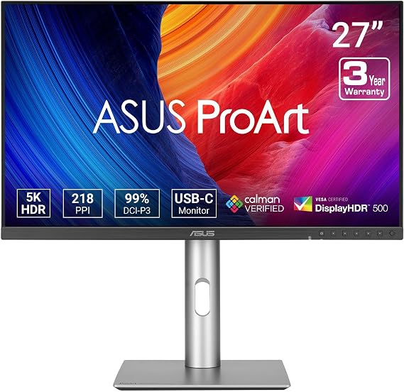 ASUS ProArt PA27JCV 27 Inch 5K USB-C Professional Monitor for Mac