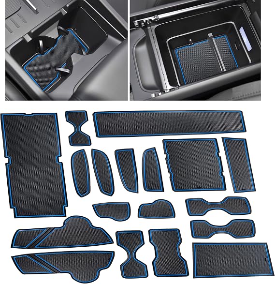 for 2026 2025 2024 Hyundai Santa Fe Accessories Cup Holder Insert Door Slot Mats Center Console Liner Glove Box Cover Cup Holder Coaster for Santa Fe Interior Trim Non-Slip Pad 18PCS (Blue)