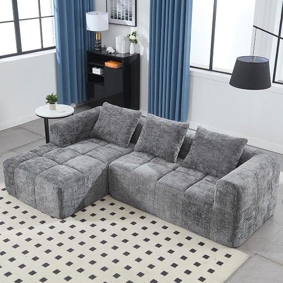 Modular Cloud Sofa, Minimalist L-Shaped Cloud Couch with 2 Modular Sections, Compressed Couch with Storage Pockets, Boneless Couch for Small Flats and Living Rooms, Gray