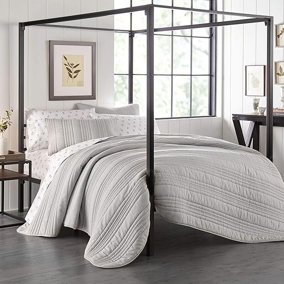Stone Cottage - Twin Quilt Set, Reversible Cotton Bedding with Matching Sham, Pre-Washed for Added Softness (Whitehills Grey, Twin)