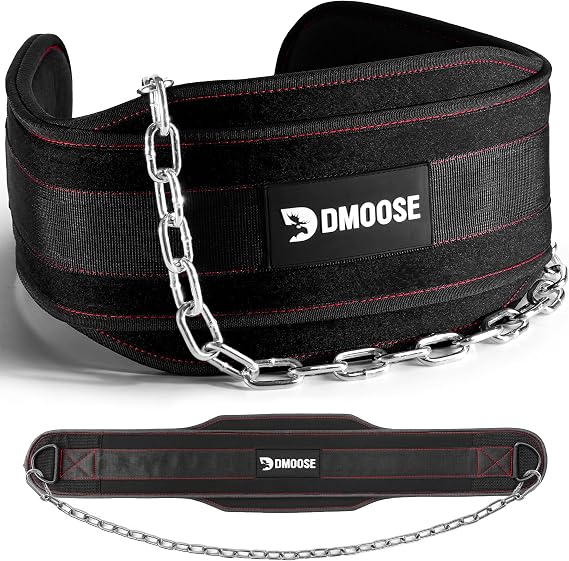 DMoose Fitness Dip Belt for Weight Lifting, Pullup, Squats & Dips - 36" Robust Steel Chain, Comfortable Neoprene Padding Supports 350lbs - Gym Weight Belt for Strength Training Workout & Weightlifting