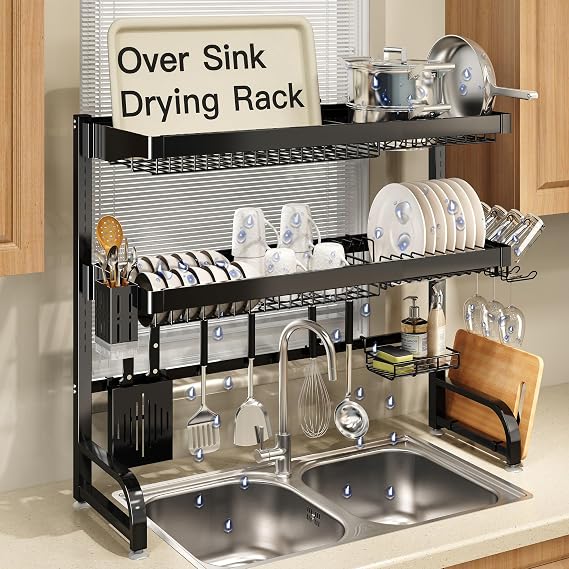 BOOSINY Over The Sink Dish Drying Rack, Extra Large Capacity Dish Drainer