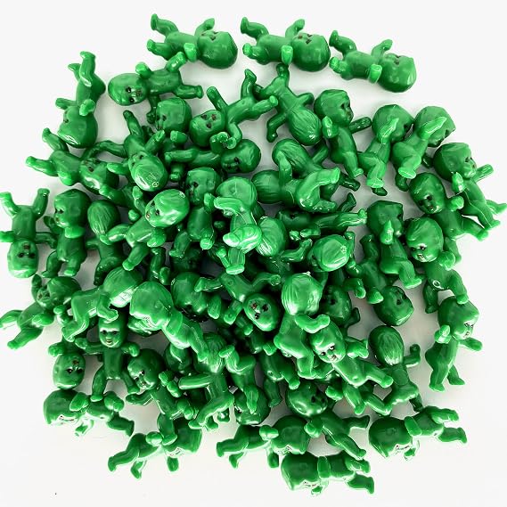 60 Pieces Mini Plastic Babies Tiny Babies Bulk for Ice Cube Babies Small King Cake Babies My Water Broke Baby Shower Games Party Favor Decoration Babies (1" 60pcs, Dark green)