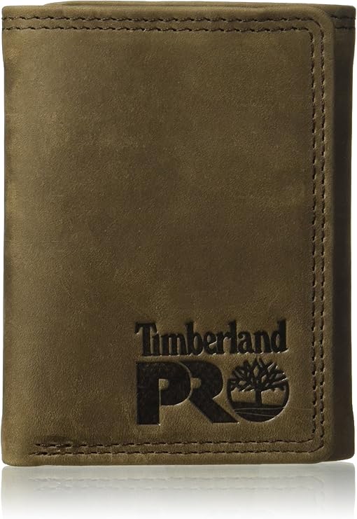 Timberland PRO Men's Leather Trifold Wallet with ID Window, Black/Bullard, One Size