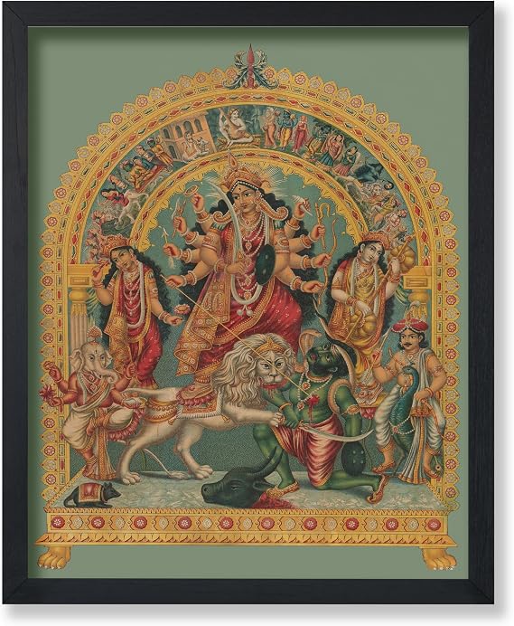 Monem Art Vintage Shri Shri Durga Poster - Retro Goddess Durga Print - Hinduism Art - Mythology Artwork - Gift for Men & Women - Wall Decor for Living Room, Bedroom or Office - 8x10 UNFRAMED Wall Decor