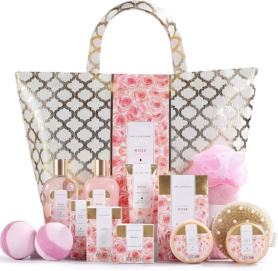 Spa Luxetique Spa Gift Sets, 15pcs Bath Sets for Women Gifts, Rose Bath Gift Set with Bubble Bath, Body Lotion, Massage Oil, Luxury Pamper Sets for Women Gift, Christmas Mothers Day Gifts for Mum