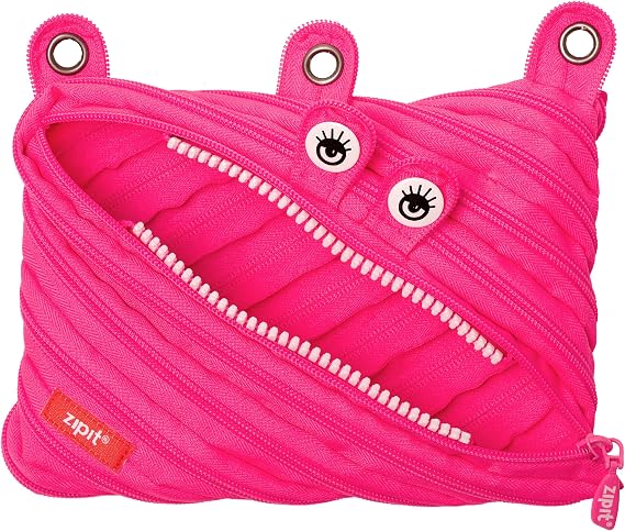 ZIPIT Monster Pencil Case for Girls, Cute 3-Ring Binder Pouch ,Pink