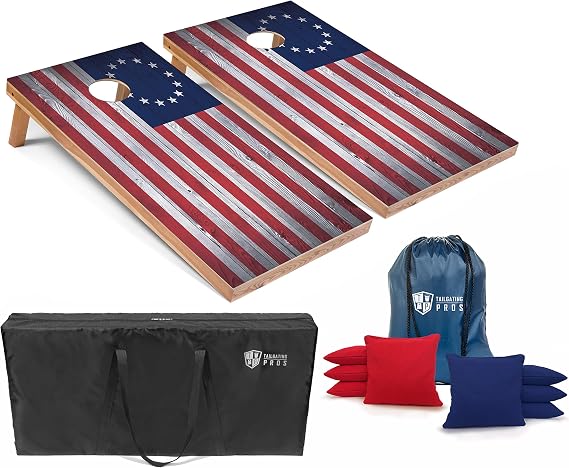 Tailgating Pros Regulation Flag Cornhole Board Sets Includes 8 Bean Bags and Carrying Totes 4'x2' Flag Toss Game Several Corn Hole Board Designs to Choose from!